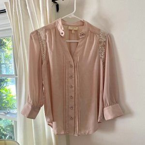 ANTHROPOLOGIE / MOULINETTE SOEURS - Laceglow Blouse Pink Button Up 2P